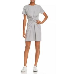 Theory Womens Short Sleeve Twist Knot Tee Dress Gray Cotton S Minimalist Stretch
